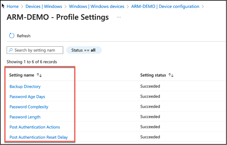 Snippet from Device Configuration, Profile Settings View