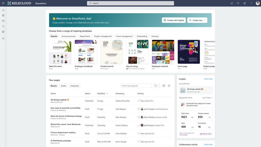 The new SharePoint start makes it simple to create SharePoint content.