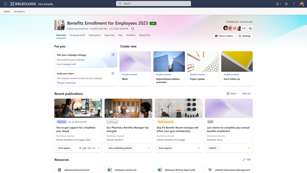 Viva Amplify orchestrates communications campaigns across Microsoft 365 apps.