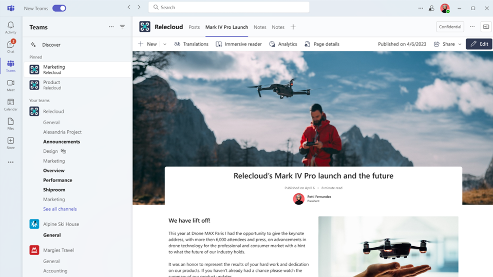 A SharePoint page as a Channel tab.
