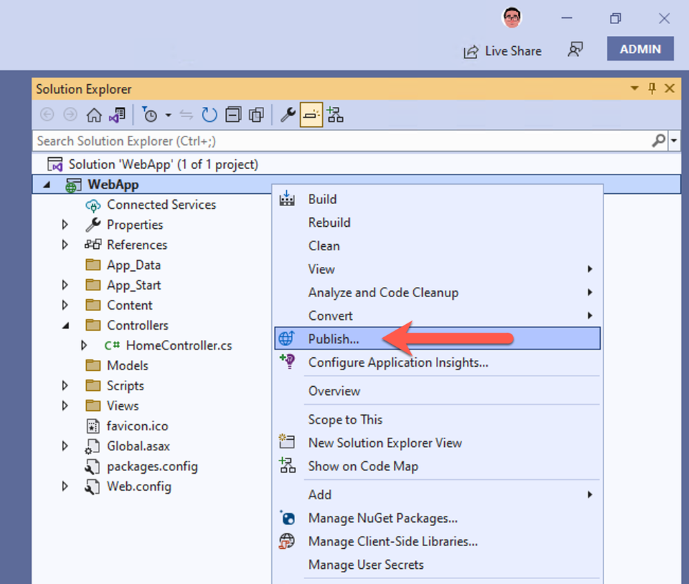 Visual Studio right-click publish