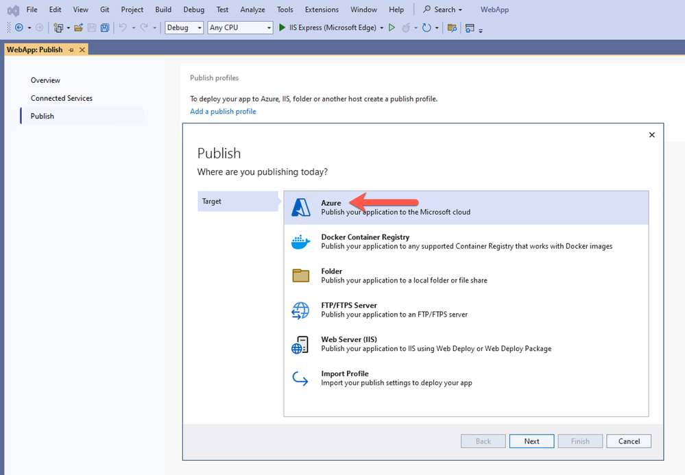Deployment target selection #1 within Visual Studio