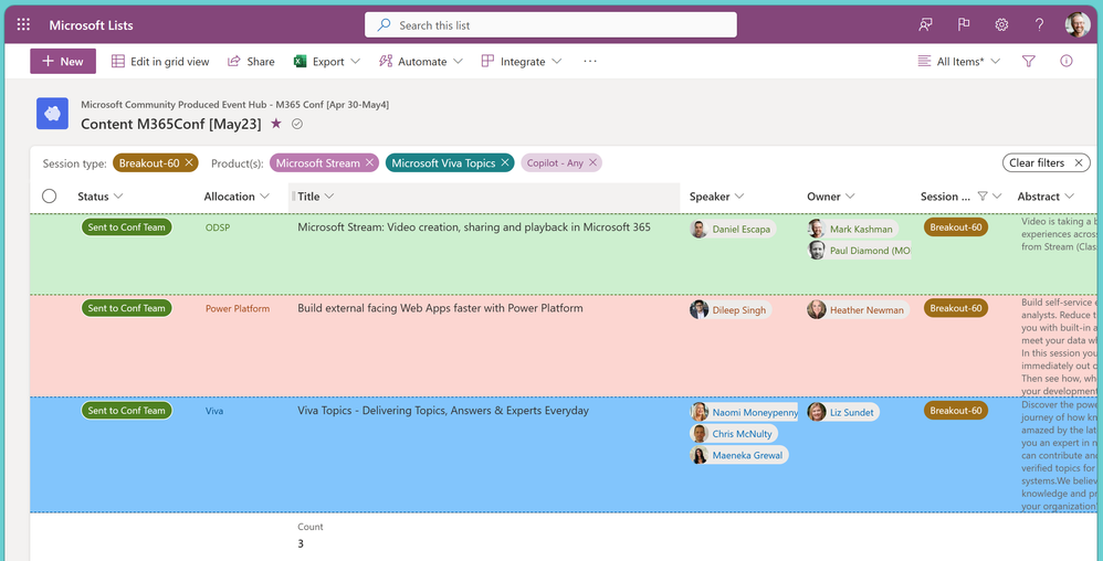 As you filter items across one or more columns, you'll see all applied filters appear in the upper-left above your list.