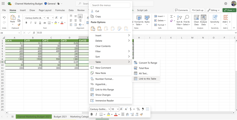 Add Option to Share Table Context Menu