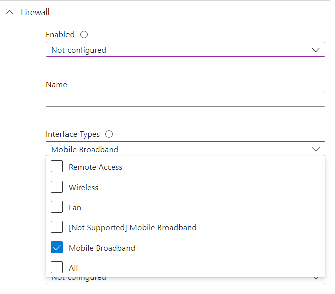 A screenshot of the Interface Types available when configuring the Microsoft Defender Firewall Rule.