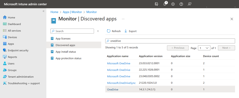 A screenshot showing the Discovered apps with OneDrive highlighted.