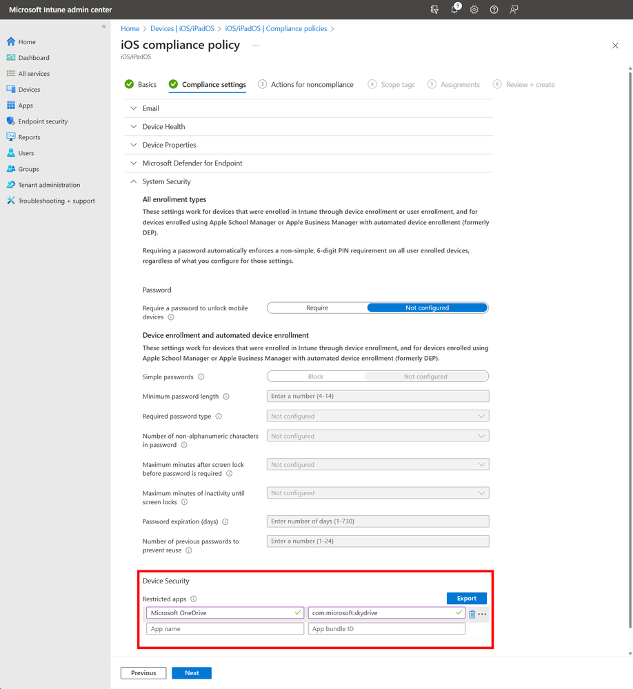 A screenshot of the System Security settings with Device Security highlighted.
