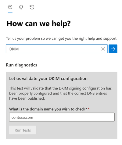 An image of the Support Central Diagnostics pane in the Exchange and Outlook self-help diagnostics tool set.