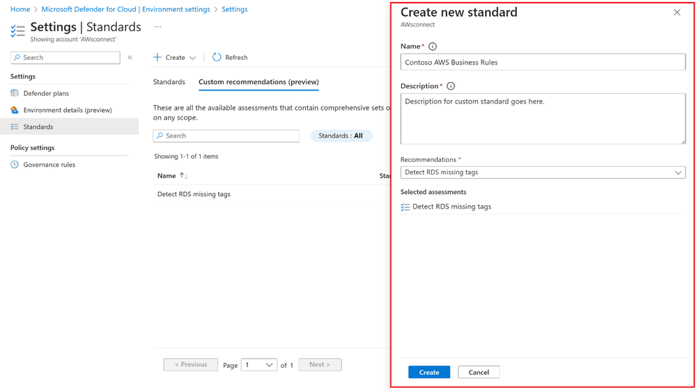 Figure 1. Creating a custom standard for AWS resources.