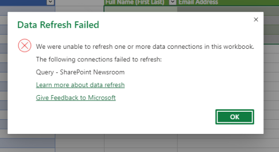 Data refresh error | Microsoft Community Hub
