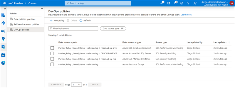 Figure 1: Screenshot of DevOps policies