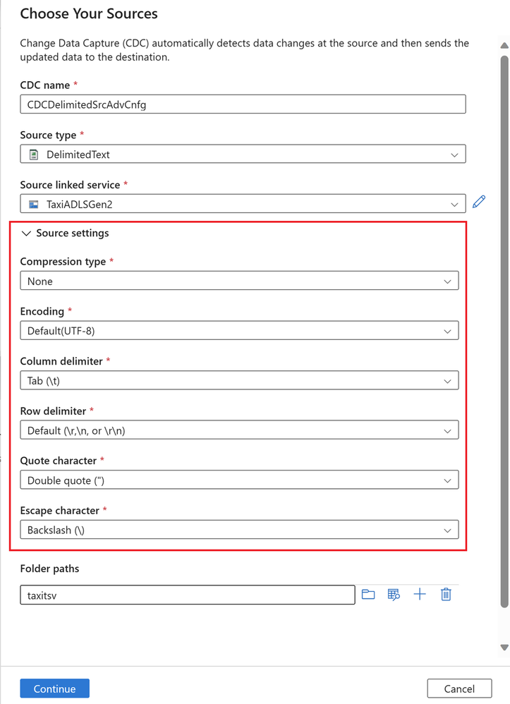 Fig 1: Delimited Text Source settings