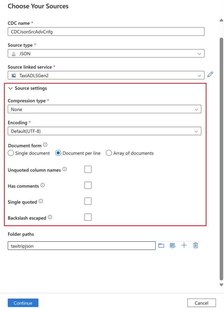 Fig 2: JSON Source settings