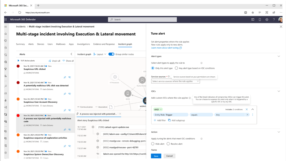 Figure 1: New alert tuning experience in Microsoft 365 Defender