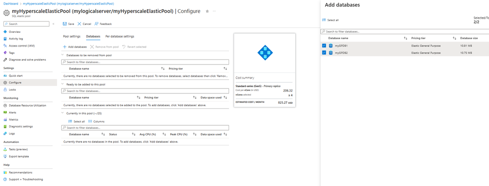 Adding databases to a Hyperscale elastic pool using the Azure portal
