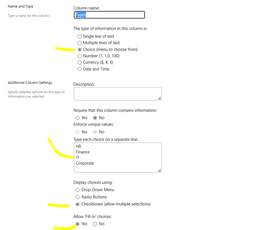 SharePoint field inside Form which is of type Choice that allow ...