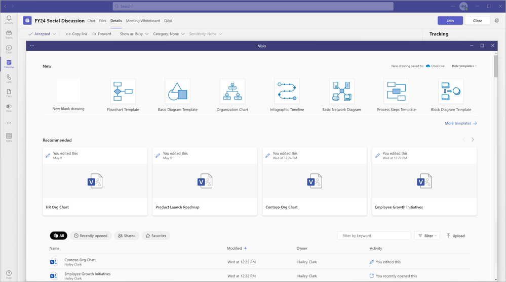 An image demonstrating the Visio app popped out as a separate window in Microsoft Teams.