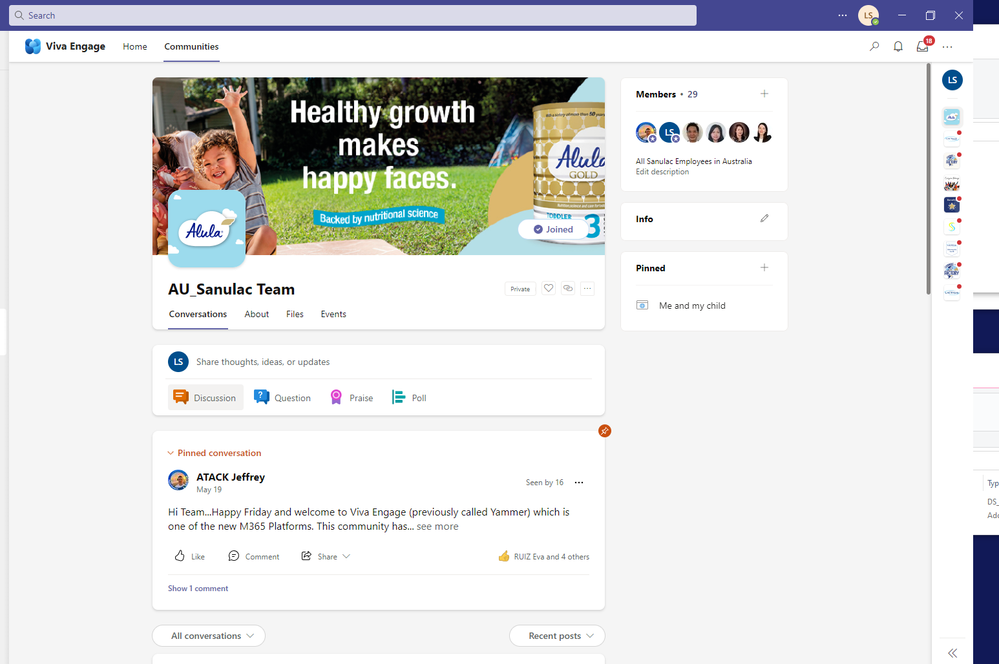 Sanulac Viva Engage page with CoverPhoto 1360x300.PNG