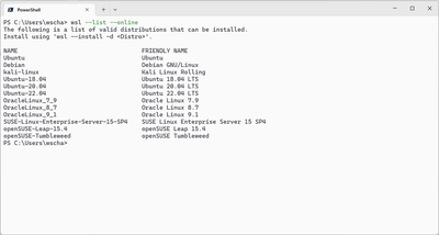 How to show online Linux distributions to install through WSL