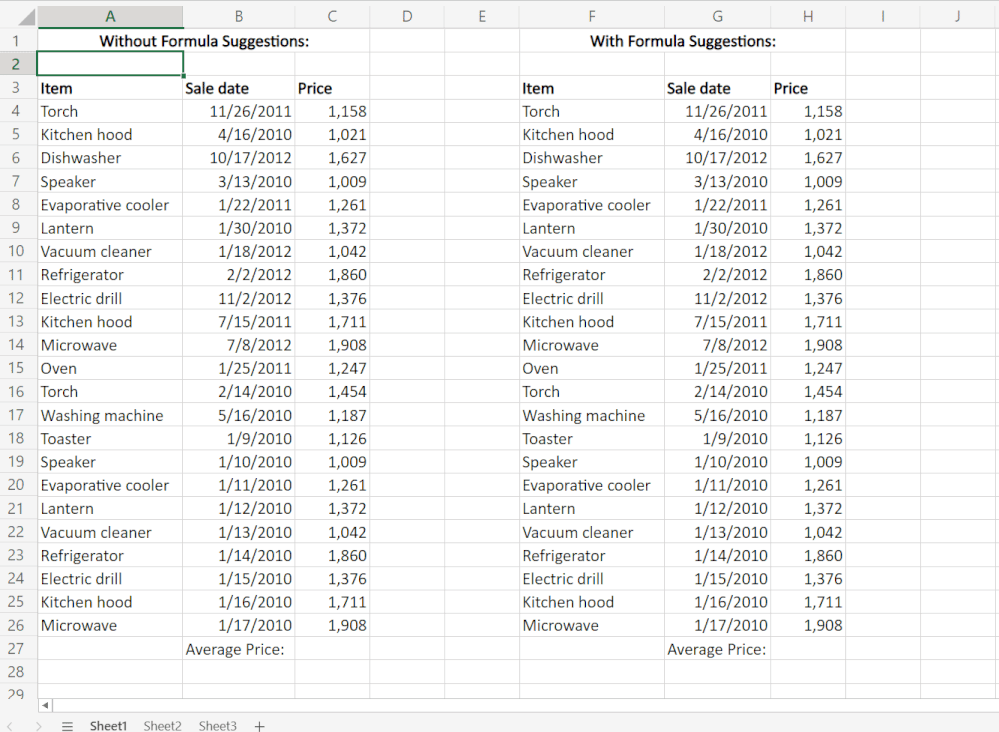 Formula Suggestions will speed up your work