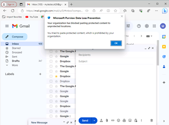 Figure 4b: Pasting sensitive information in personal email is blocked