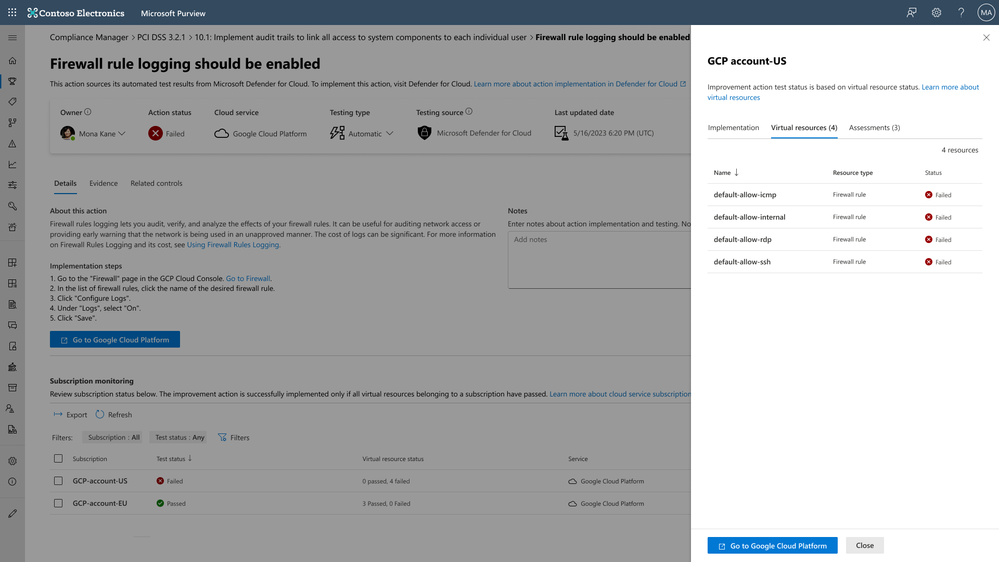 Figure 5: Detail view of GCP Firewall rules and their logging status