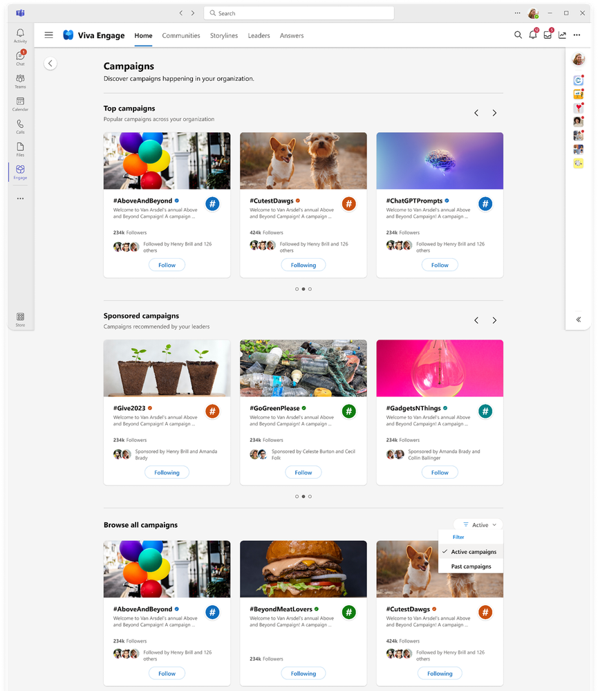 View and filter campaigns in the campaign hub.