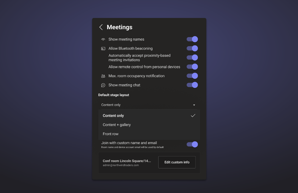Default meeting layout controls for Microsoft Teams Rooms on Android.png