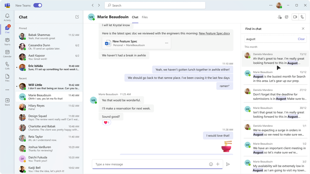 A new keyboard shortcut to search a specific chat
