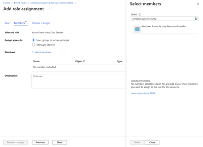 Figure 1. Adding the relevant role assignment on the destination event hub