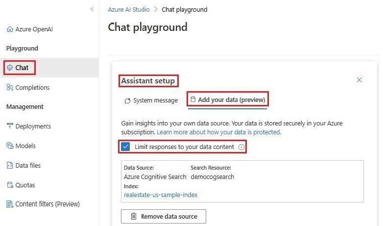 Data Source in the Chat Playground