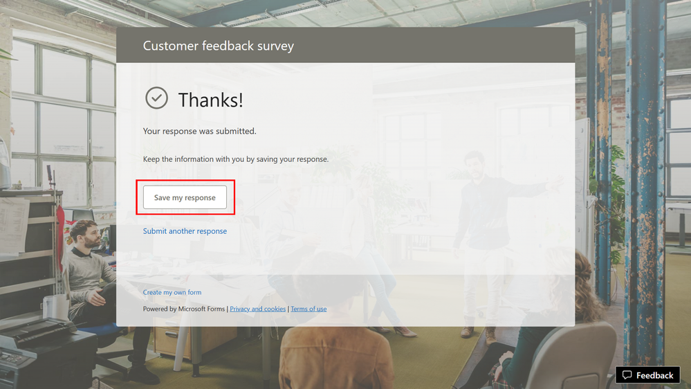 "Save my response" in Thank you page