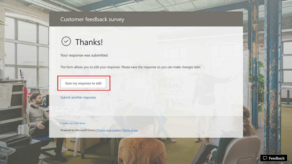 "Save my response to edit" in Thank you page