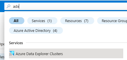 Easily find Azure Data Explorer with search key "ADX".