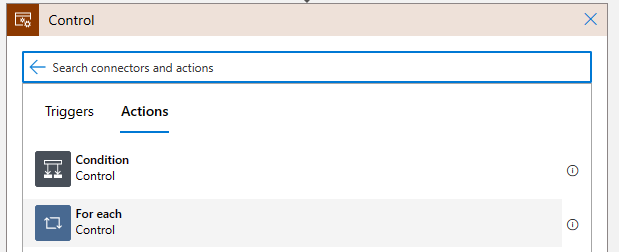 Select a "For each" control in the Logic App