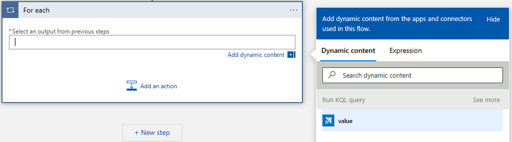 Select the Dynamic value of the ADX query output for the Control Action