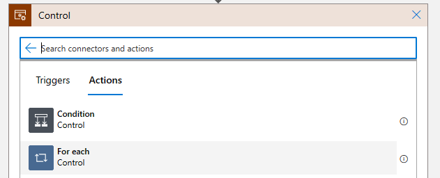 Select a "For each" control