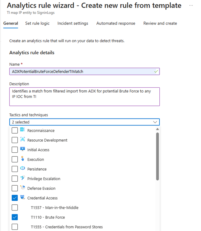Select Tactic "credential access" and Technique "Brute Force"