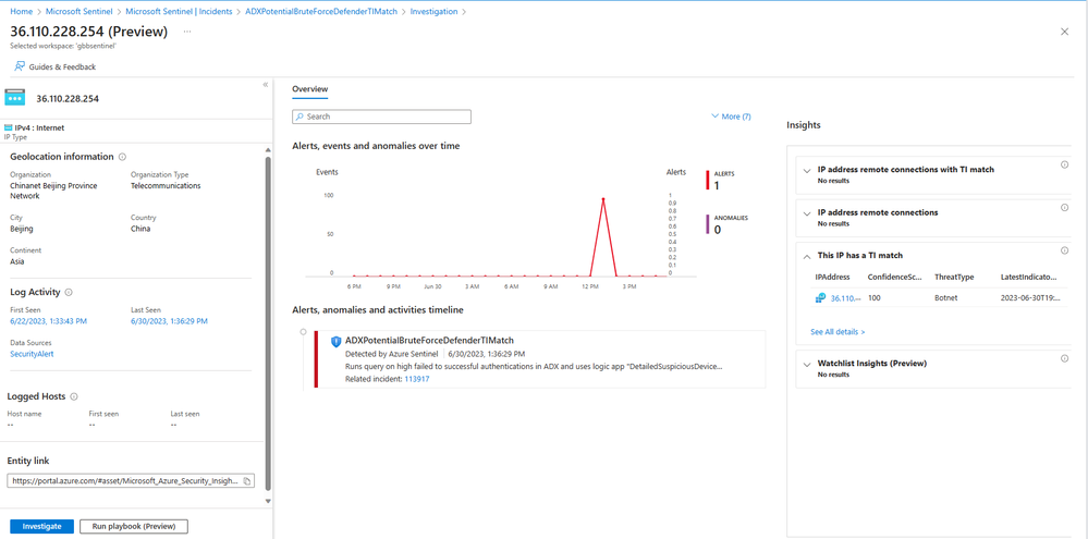 We can see a number of interesting details about the IP Entity, thereby helping remediate the incident.