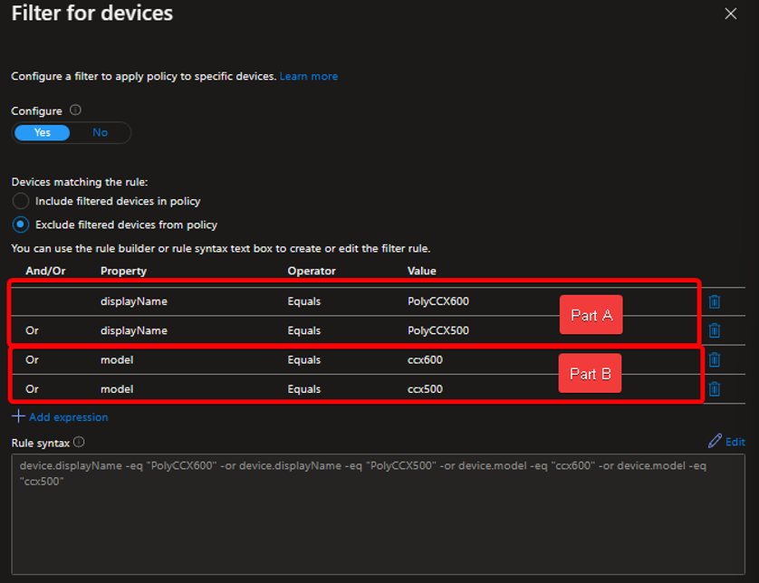 Option A: Conditional Access Filter Example.