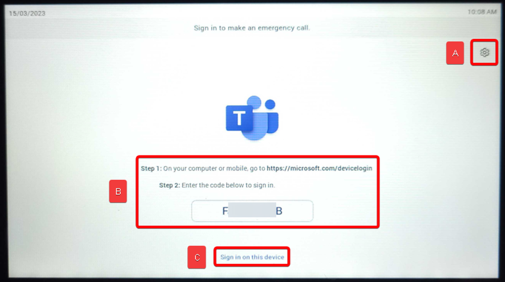 Initial Device Sign-In Screen.