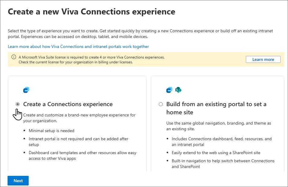 Create multiple Viva Connections experiences from within the Microsoft 365 admin center.