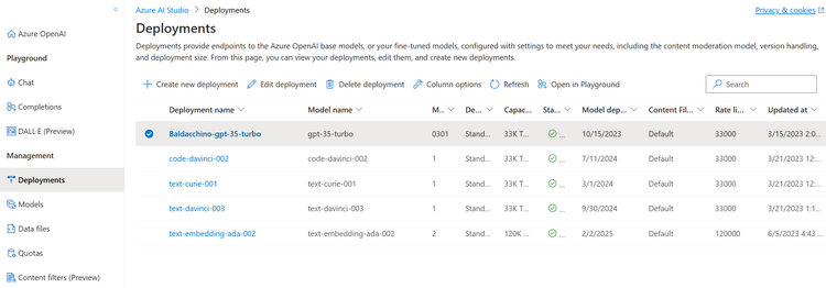 Deploy either GPT 3.5 or GPT4