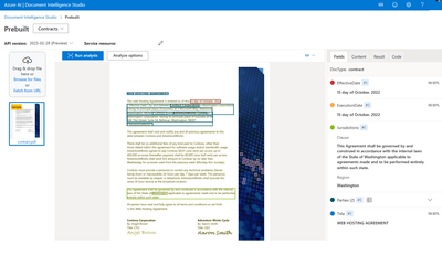 Document Intelligence Studio - prebuilt contract