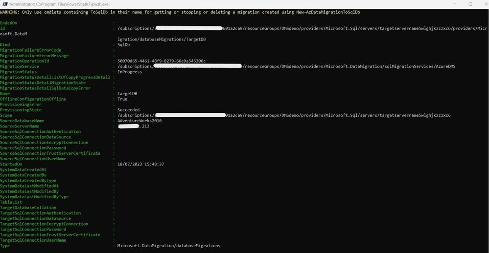Start Database Migration (Offline) to Azure SQL Database