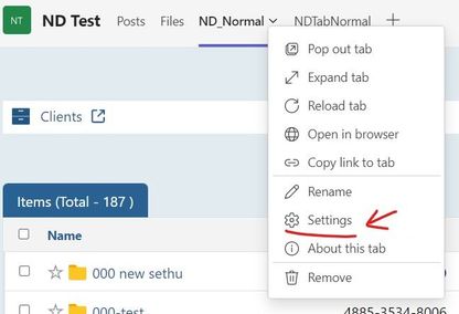 Tab settings