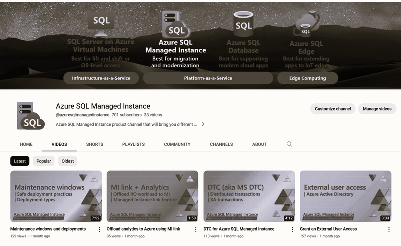 Our "old" :) Azure SQL Managed Instance channel