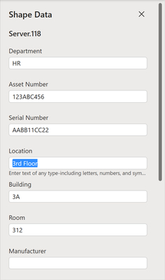 An image of the Shape Data pane demonstrating how to select and edit existing shape data.