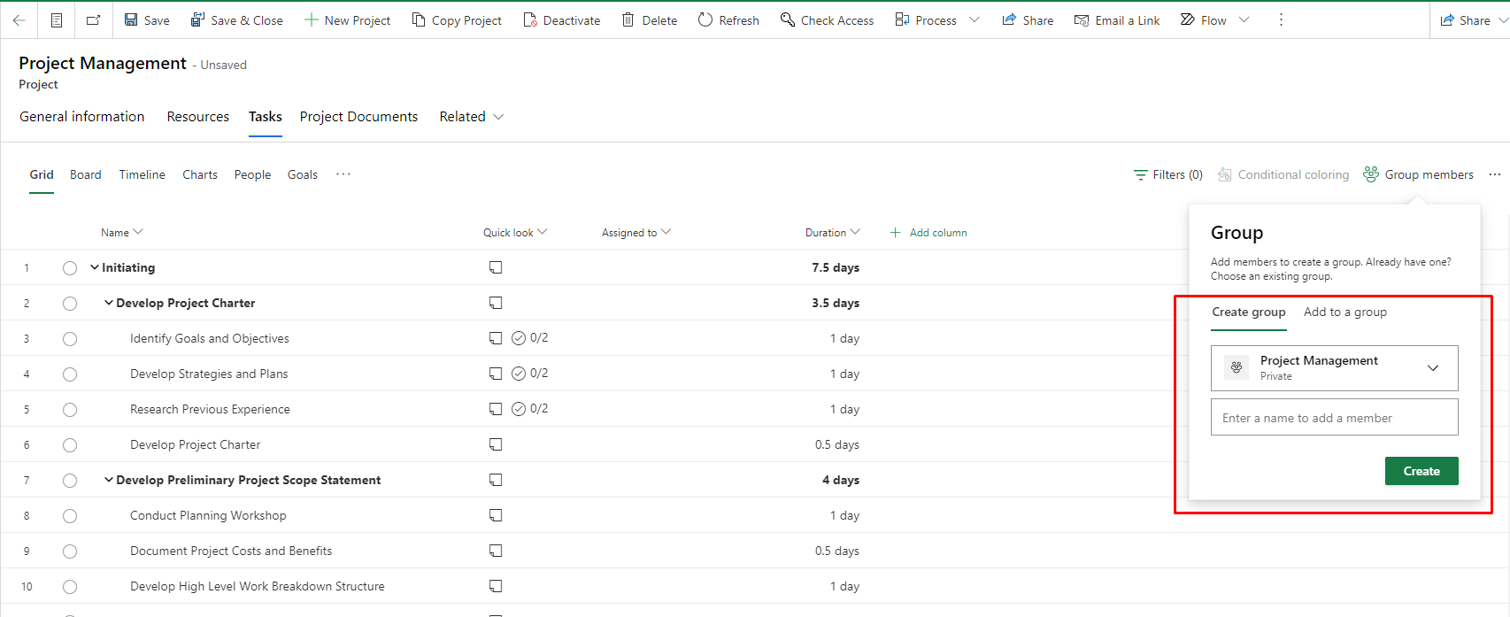 Project for the web - Auto create group project | Microsoft Community Hub