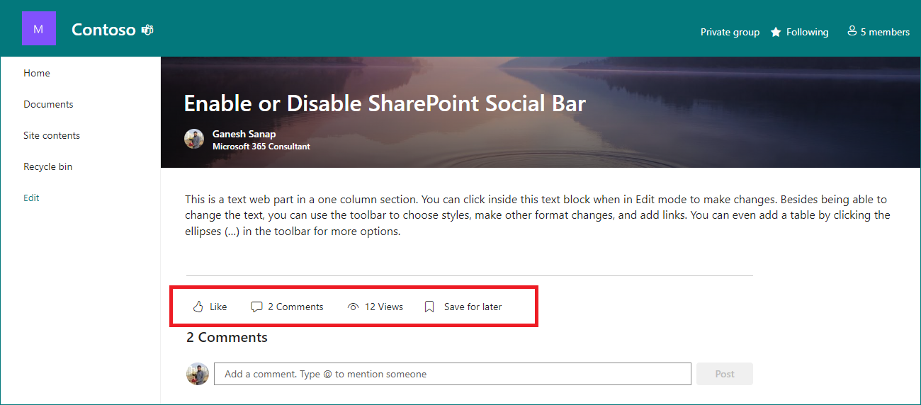 Enable or Disable the Social Bar (Like, Views, Save for later) in ...